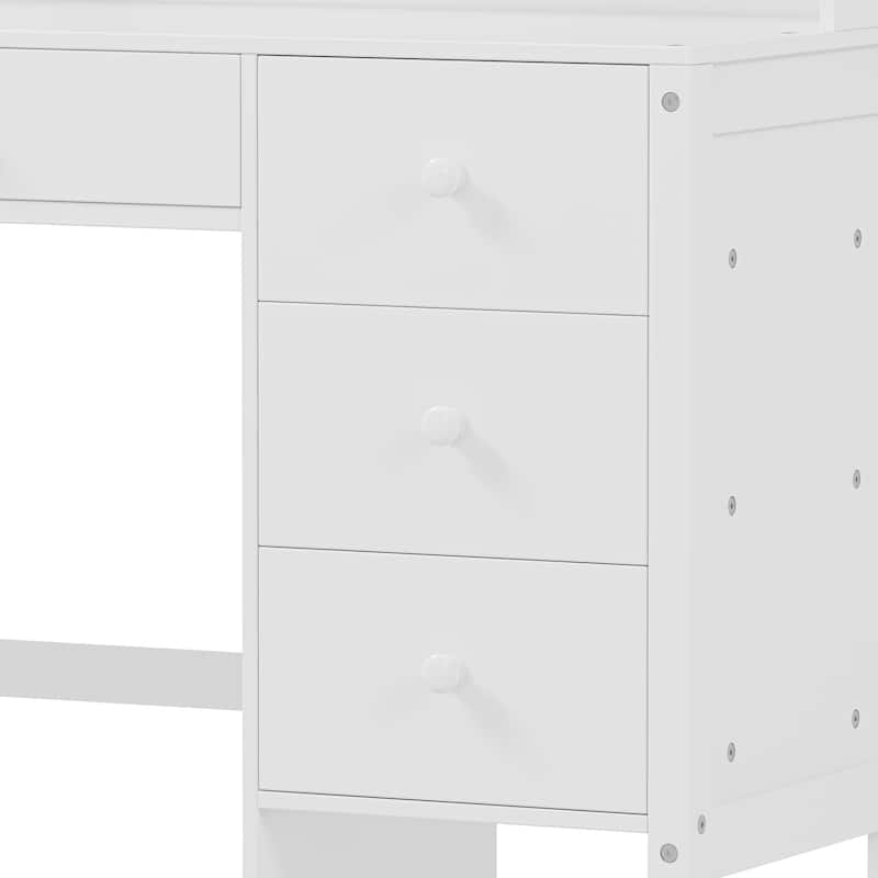 40"Home Executive Desk and Upholstered Chair Set with Bookshelf, Computer Desk with Four Drawers, Storage Shelf, and Chair