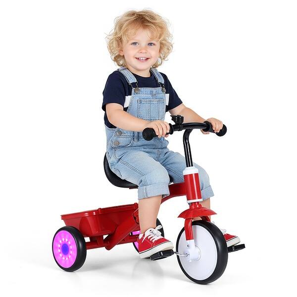 slide 2 of 10, Gymax Toddler Tricycle w/Glowing Wheels 4-Level Adjustable Seat Red