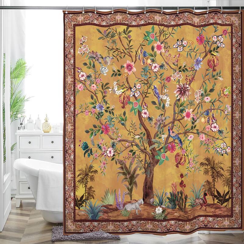 Bohemian Bathroom Curtain, Bright Floral Print, 72"x72"