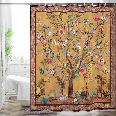 Bohemian Bathroom Curtain, Bright Floral Print, 72"x72"