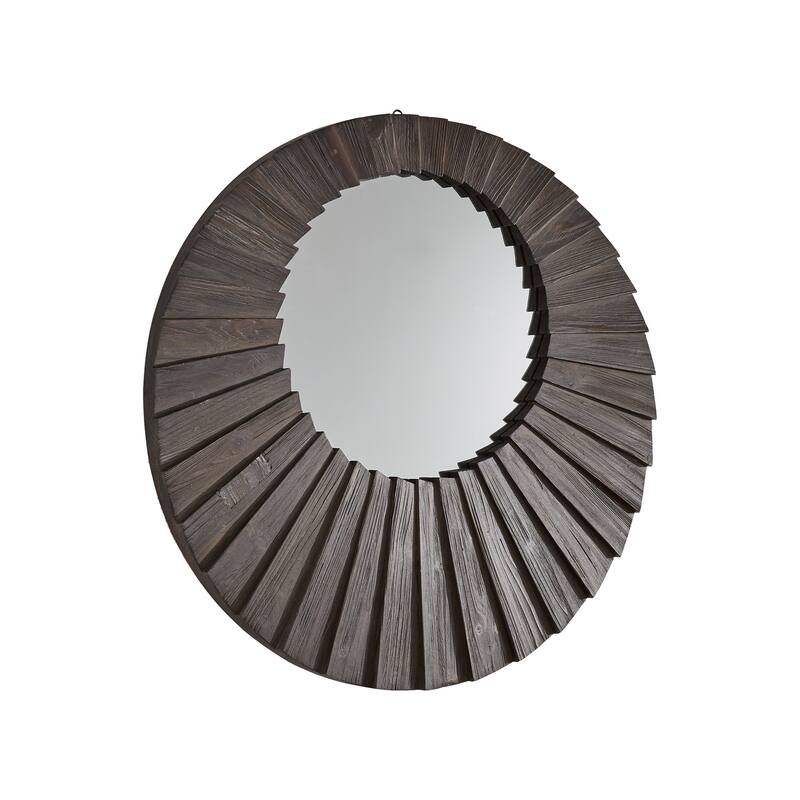 Xavier Dark Brown Reclaimed Wood Round Seashell Wall Mirror by iNSPIRE Q Modern