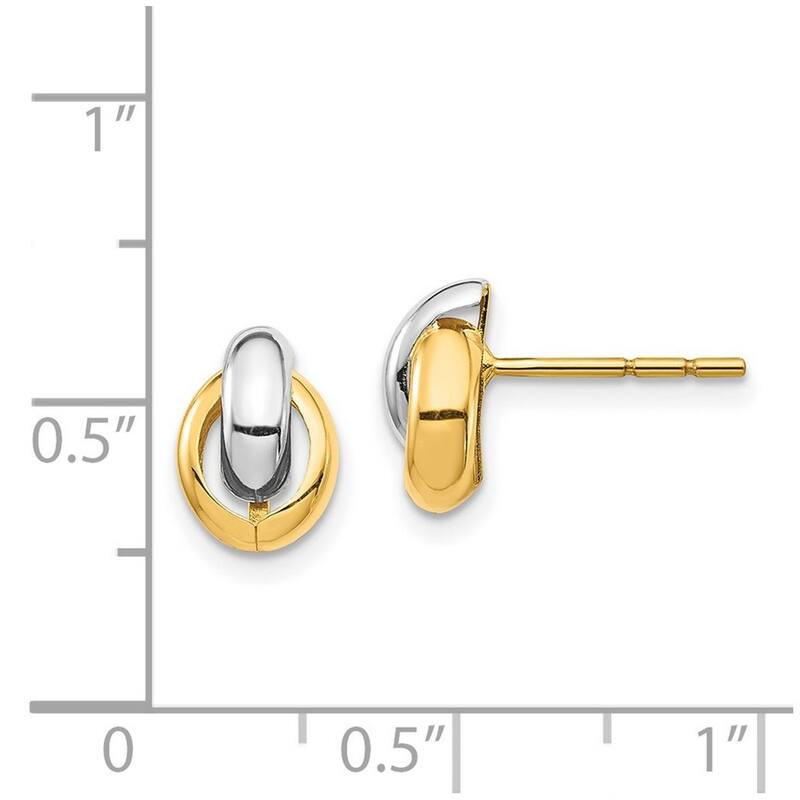 Curata 14k Yellow Gold and White Rhodium Oval Post Earrings - 9.9x6.8mm Wide