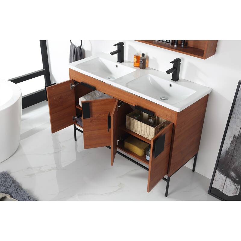 Modern Bathroom Vanity Set, Vitreous China Double Sink Top 48"