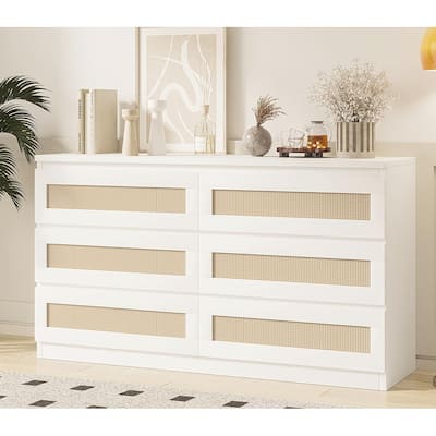6 Drawer Dresser, Rattan Chest of Dressers