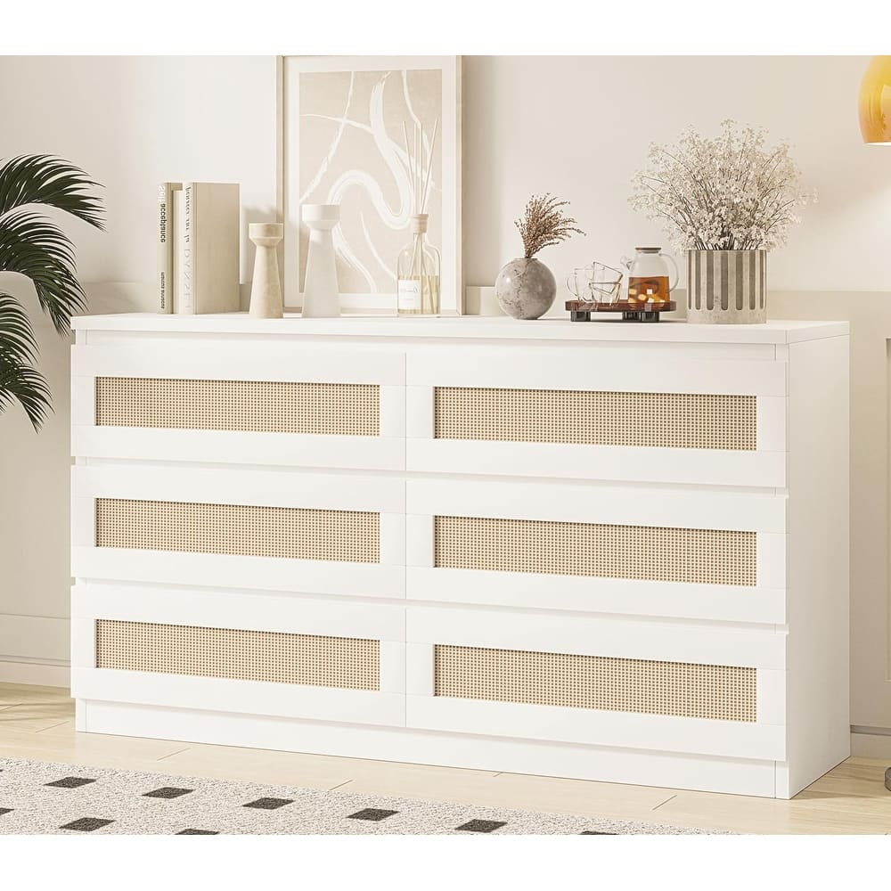 6 Drawer Dresser, Rattan Chest of Dressers