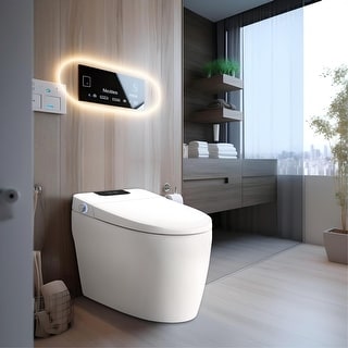 Smart Toilet Bidet Combo with Foot Sensor Open Cover/Seat, LED Display, Self-Cleaning Nozzle, Heated Seat, Night Light