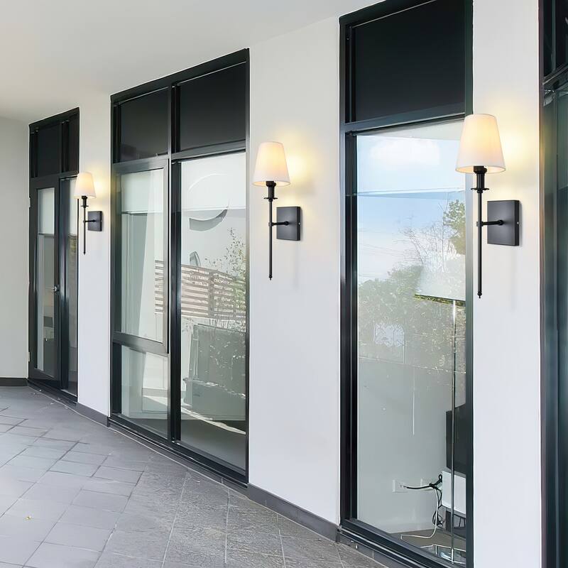 Starsky 1 - Light Industrial Wall Sconce Set with Tapered Fabric Shade (Sets of 2)