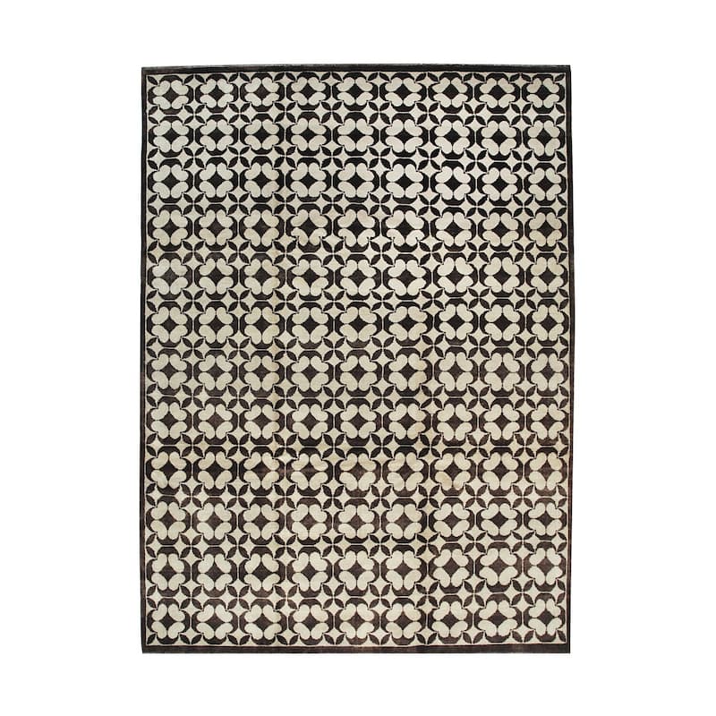 Black Handmade Wool Transitional Ningxia Rug, 9' x 12', Hand Knotted Wool, Soft Subtle Shading Rug - N/A