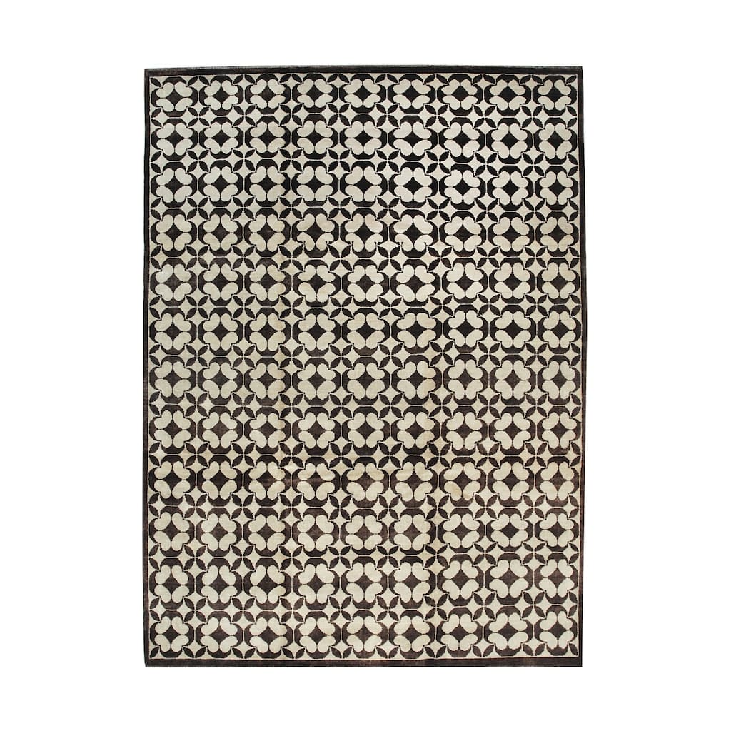 Black Handmade Wool Transitional Ningxia Rug, 9' x 12', Hand Knotted Wool, Soft Subtle Shading Rug - N/A