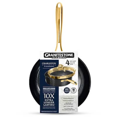 Granitestone Charleston 4 Qt Hammered Nonstick Black Saute Pan with Lid