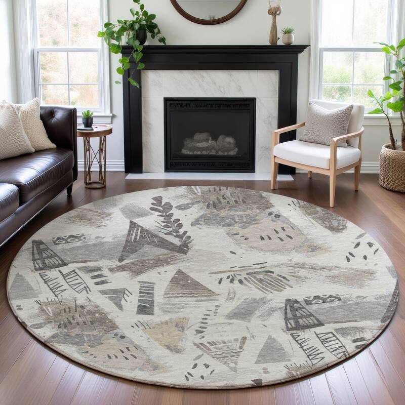 Premium Washable Super Soft Abstract Fragments Mayfield Rug - Linen - 8' x 8'