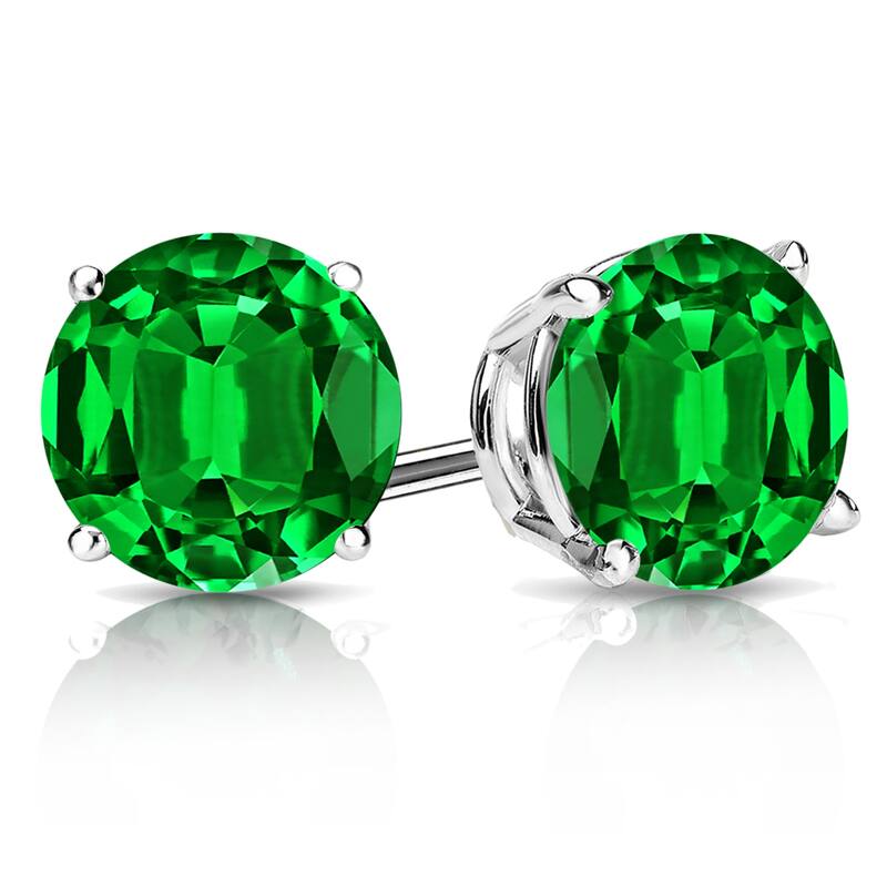 Auriya 14k Gold Lab Grown Gemstone Green Emerald Stud Earrings Round 0.25 to 5.00 ct. tw. 4-Prong Basket Push-Back