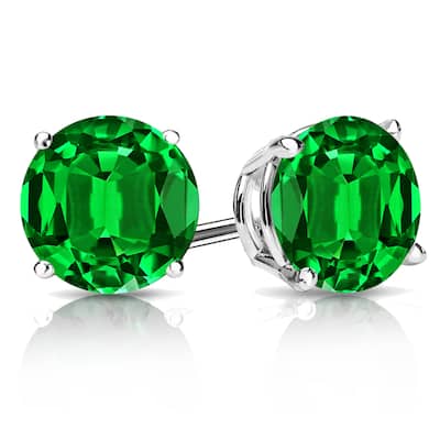 Auriya 14k Gold Lab Grown Gemstone Green Emerald Stud Earrings Round 0.25 to 5.00 ct. tw. 4-Prong Basket Push-Back