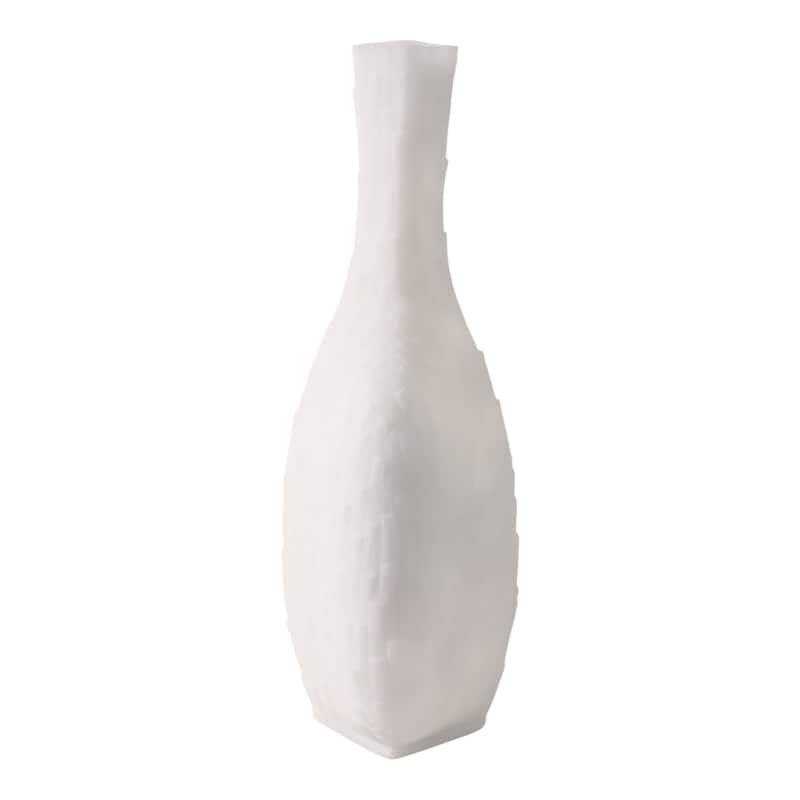 Resin Geometric Vase Textured Square Base For Home Decor - 15" White