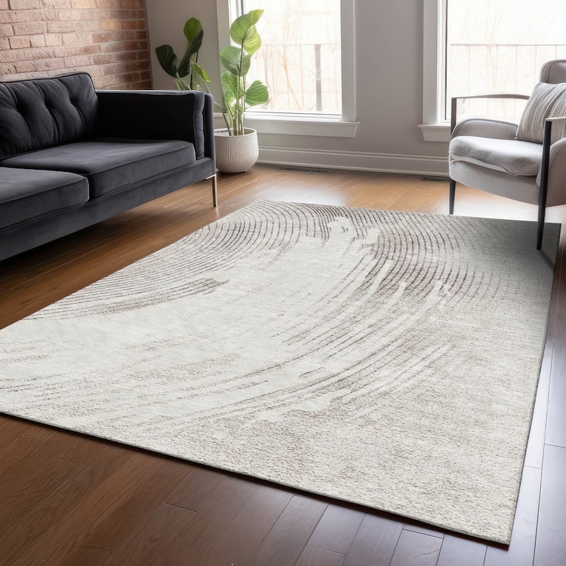 Machine Washable Indoor/Outdoor Contemporary Wave Chantille Rug