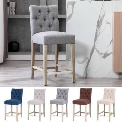 Carter 24" Classic Button Tufted Counter Stool, Antique Gray Legs
