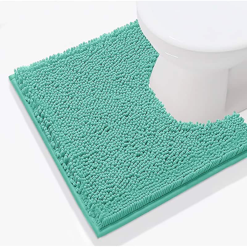 Turquoise Soft Cozy Plush Chenille Contour Bath Mat Bathroom Rug - 20" x 20" - Turquoise