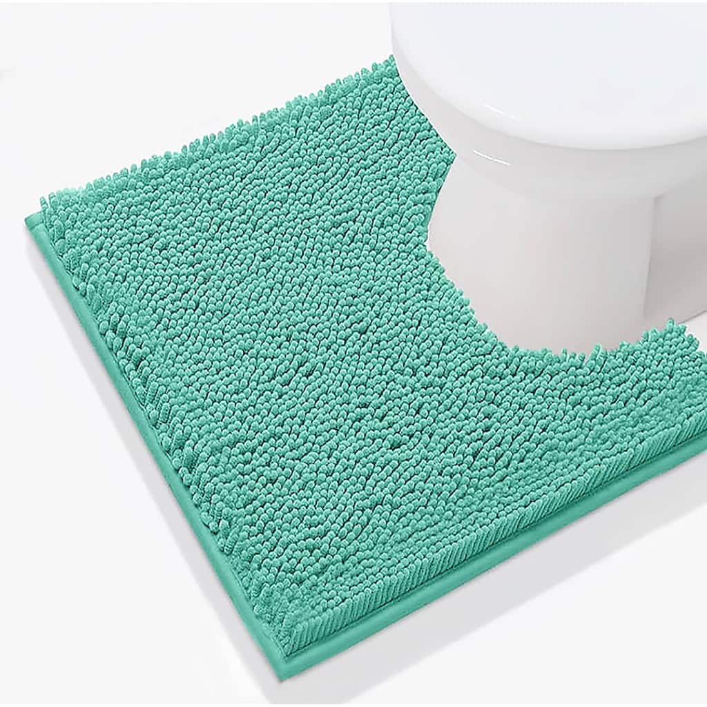 Turquoise Soft Cozy Plush Chenille Contour Bath Mat Bathroom Rug