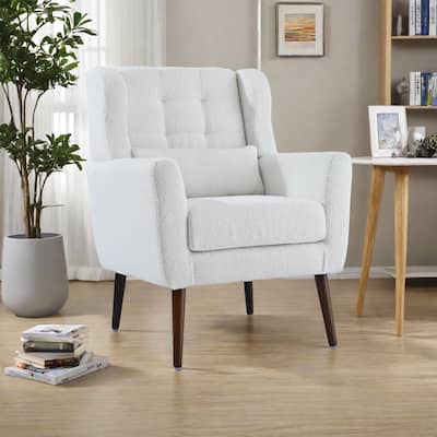 Teddy Fabric Accent Chair with Wooden Legs and Mid-Century Lounge Chair (275lb Capacity)