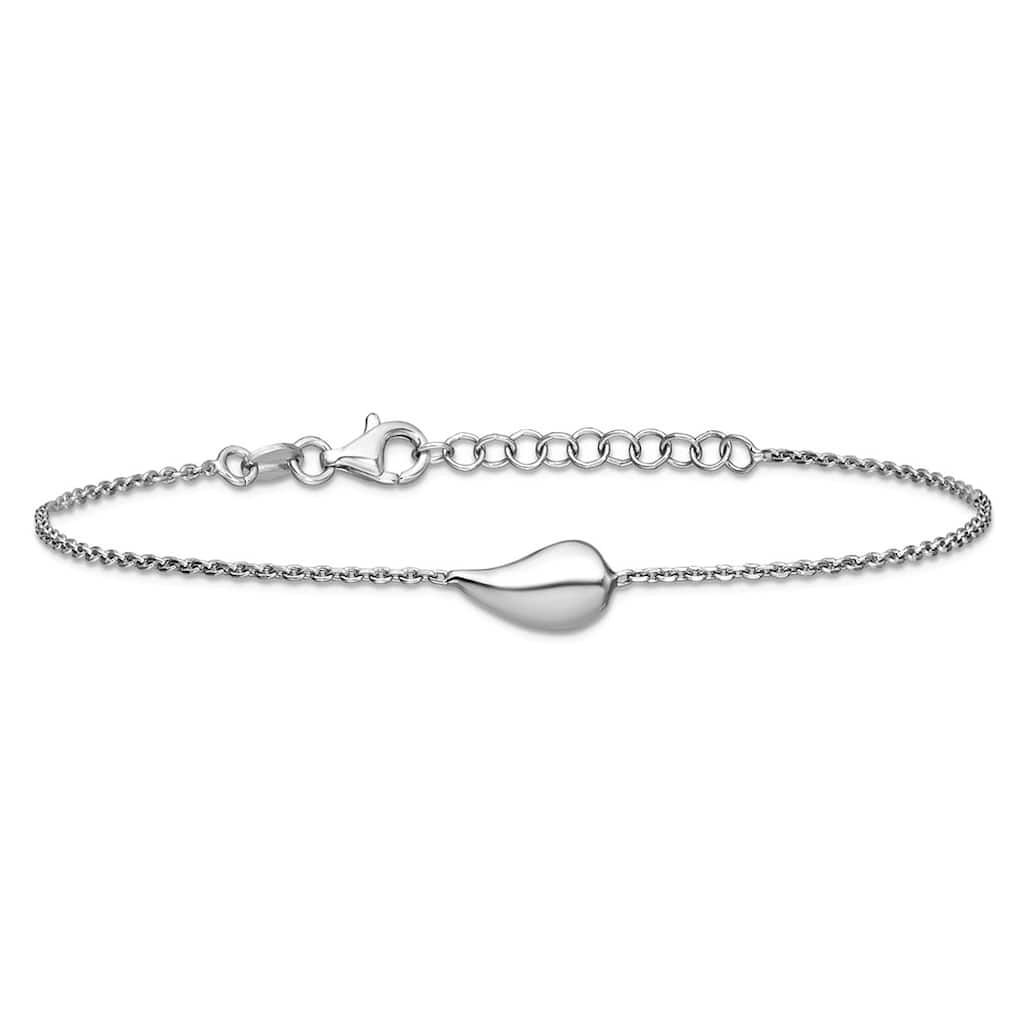 Curata 925 Sterling Silver 7" Italian Rhodium Puffed Teardrop Layering Bracelet