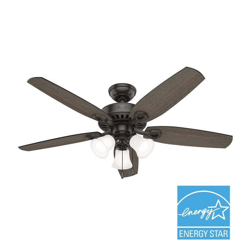 Hunter 52" Builder Ceiling Fan with LED Light Kit and Pull Chain - DC Motor - Casual, Traditional - ENERGY STAR