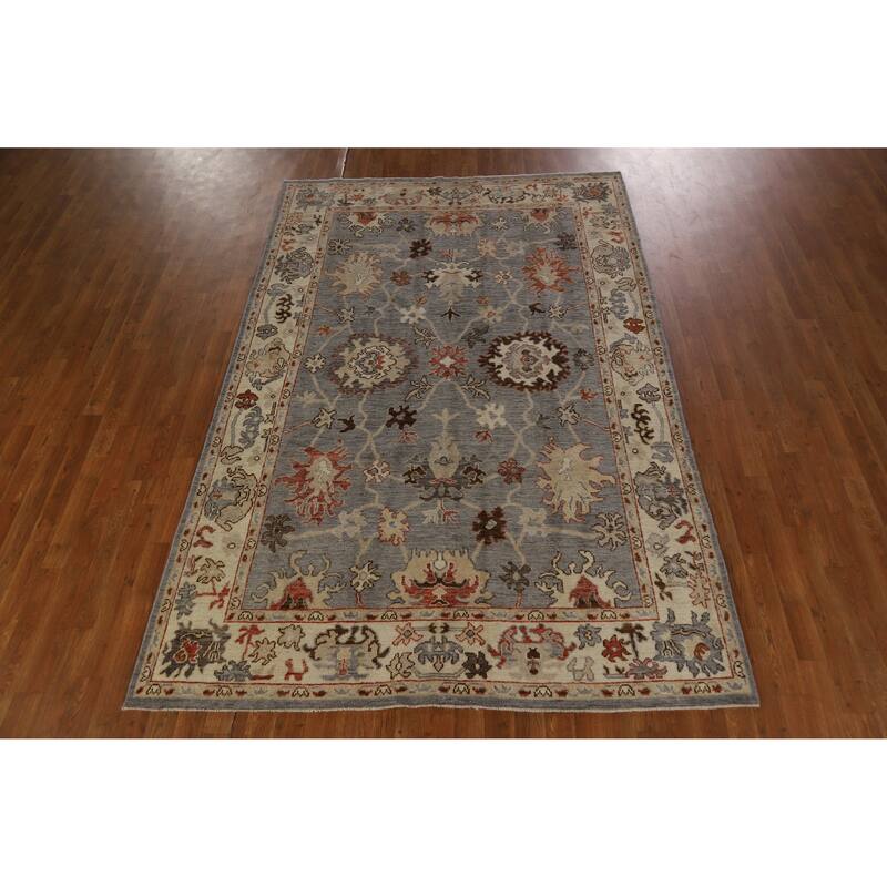 Hand Knotted Oriental 100% Wool Carpet Transitional All-Over Greys & Charcoal Oushak Area Rug - 8' 9'' X 5' 9''