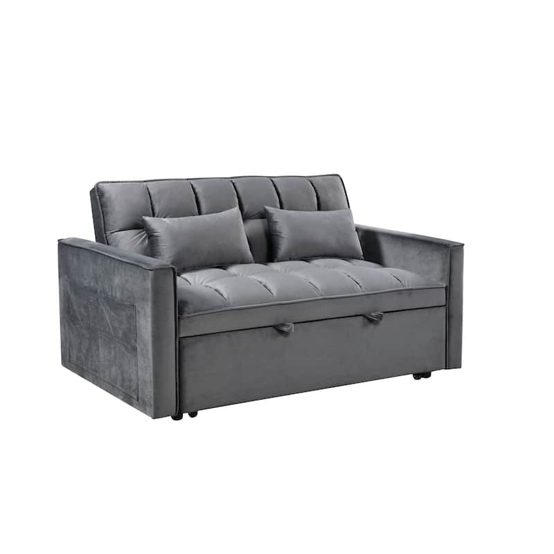 52.75"Velvet 2-Seater Sleeper Sofa with Curved Backrest and Fiber Cotton for Comfort