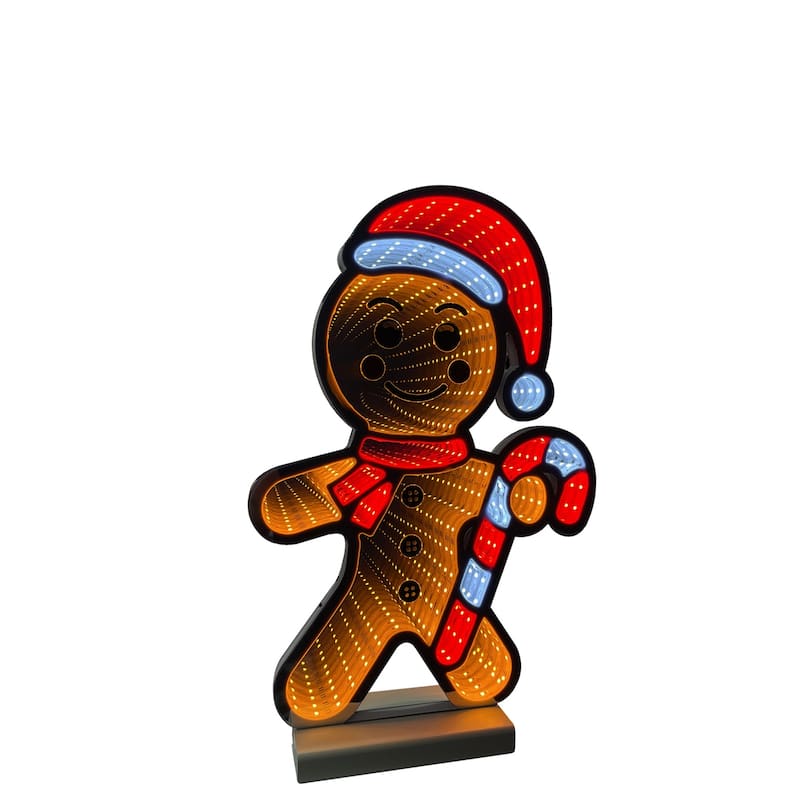 LED Lighted 3D Gingerbread Man Christmas Infinity Mirror - 15"
