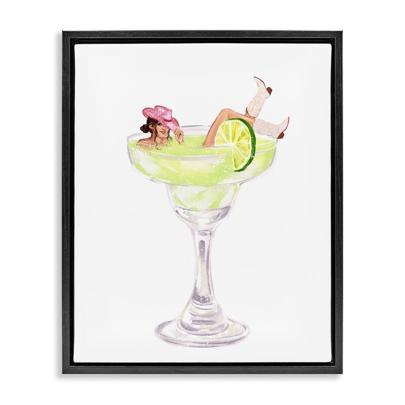 Stupell Cowgirl Lounging in Cocktail Framed Floater Canvas Wall Art Design By Ziwei Li - 17 x 21 - Black