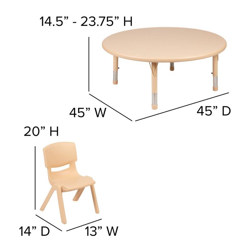 45" Round Plastic Height Adjustable Activity Table Set with 2 or 4 Chairs
