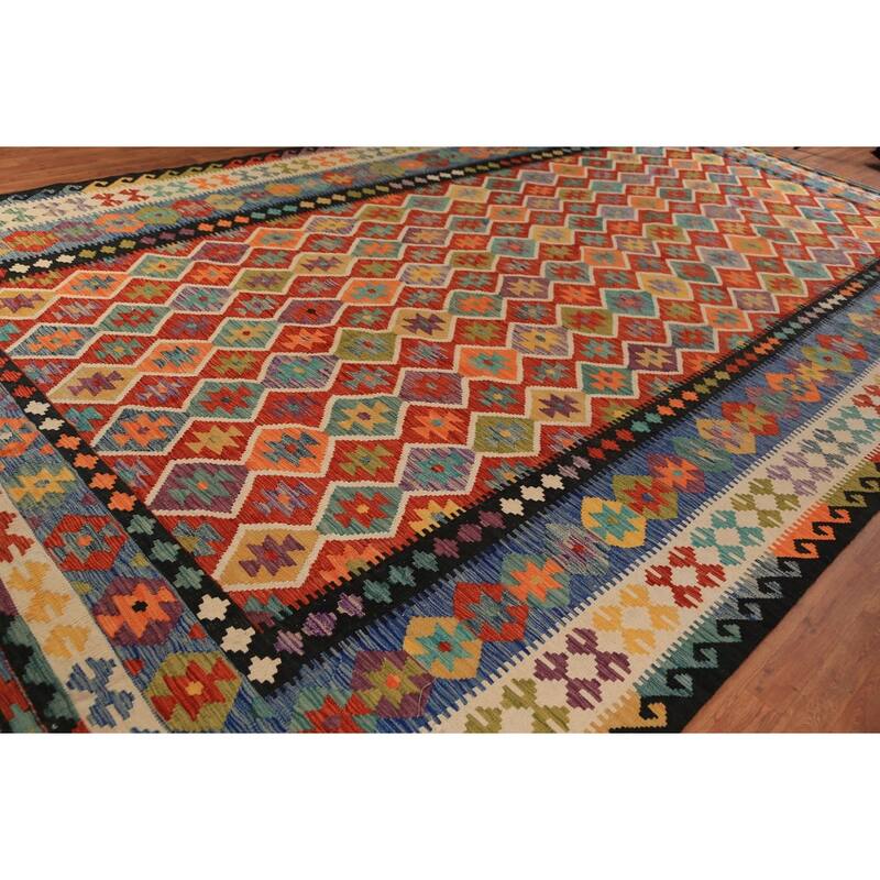 Reversible Kilim Oriental Large Rug Hand-Woven Wool Carpet - 10'2"x 16'9"