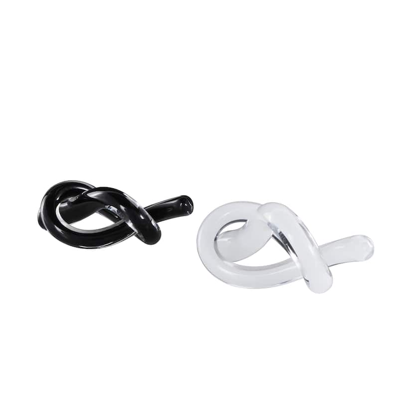 Glass Knot Abstract Twisted Loop Decorative Sculpture - Set of 2 Blue or Black - Roche River Decor