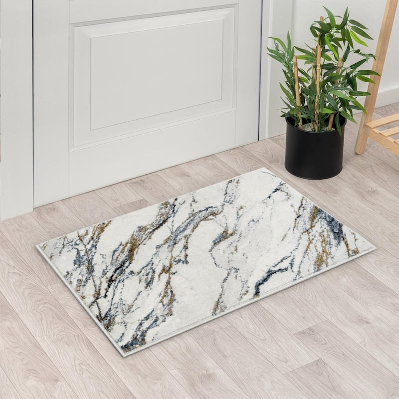 Luxe Weavers Abstract Marble Patterned Area Rug, Indoor Carpet for Living Rooms - 2x3 - Blue