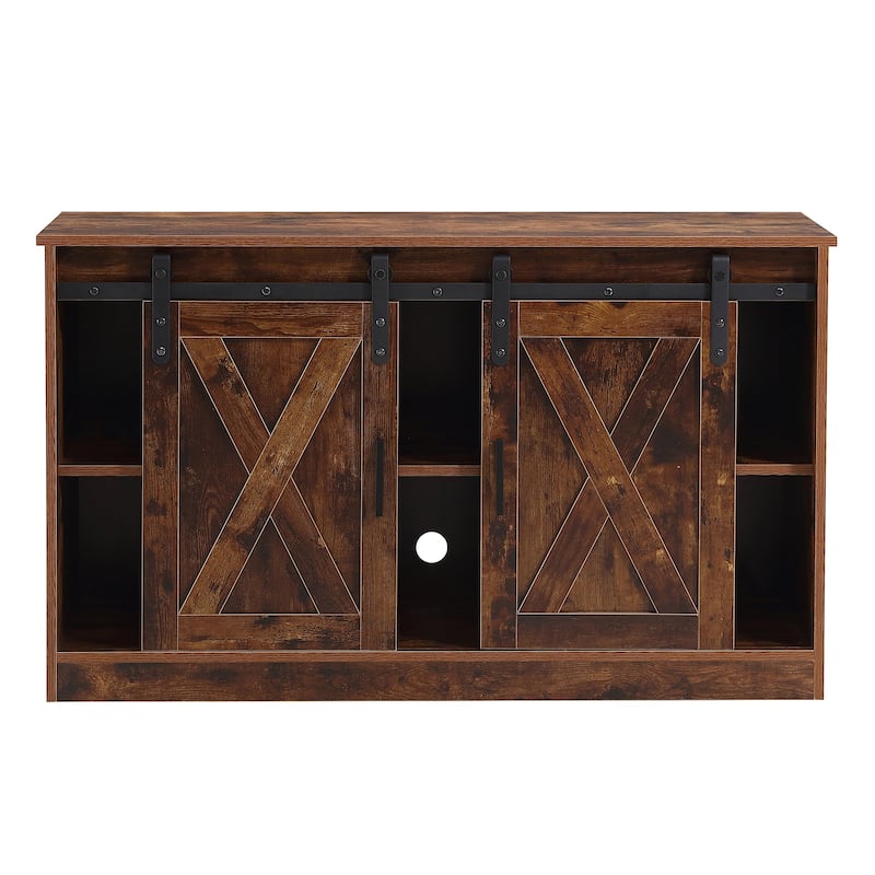46.9" TV Stand with Two Sliding Barn Doors and 3-Layer Storage Space for Living Room