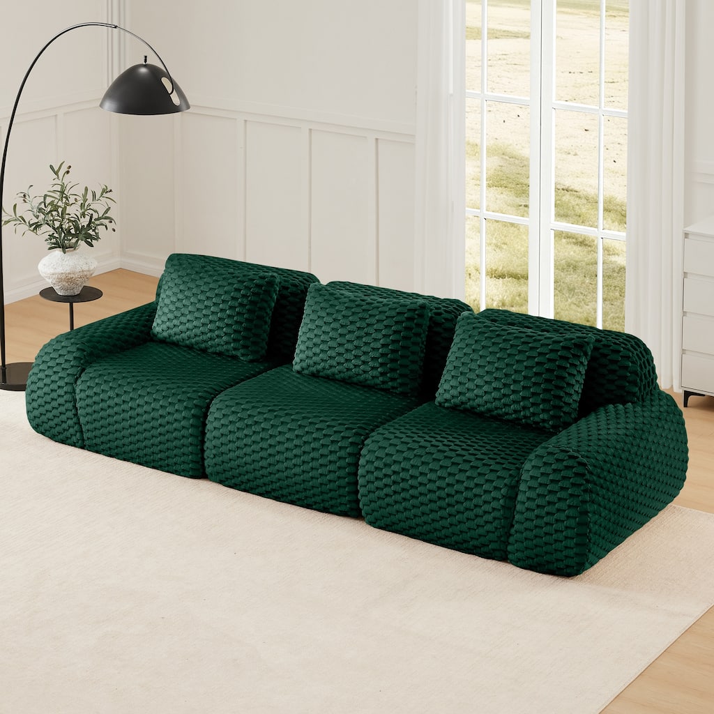 Roomfitters 114 Inch Modular Sectional Sofa, Oversized Flannelette 3-Seater, Green