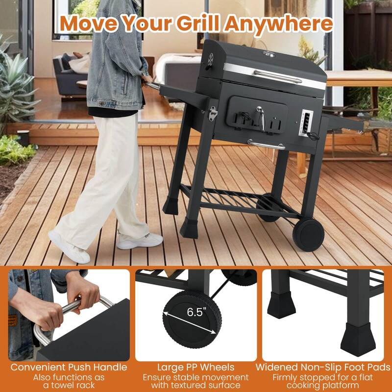 Costway Barrel Charcoal Grill with 2 Folding Side Tables 24-Inch - as pic shows - See Details