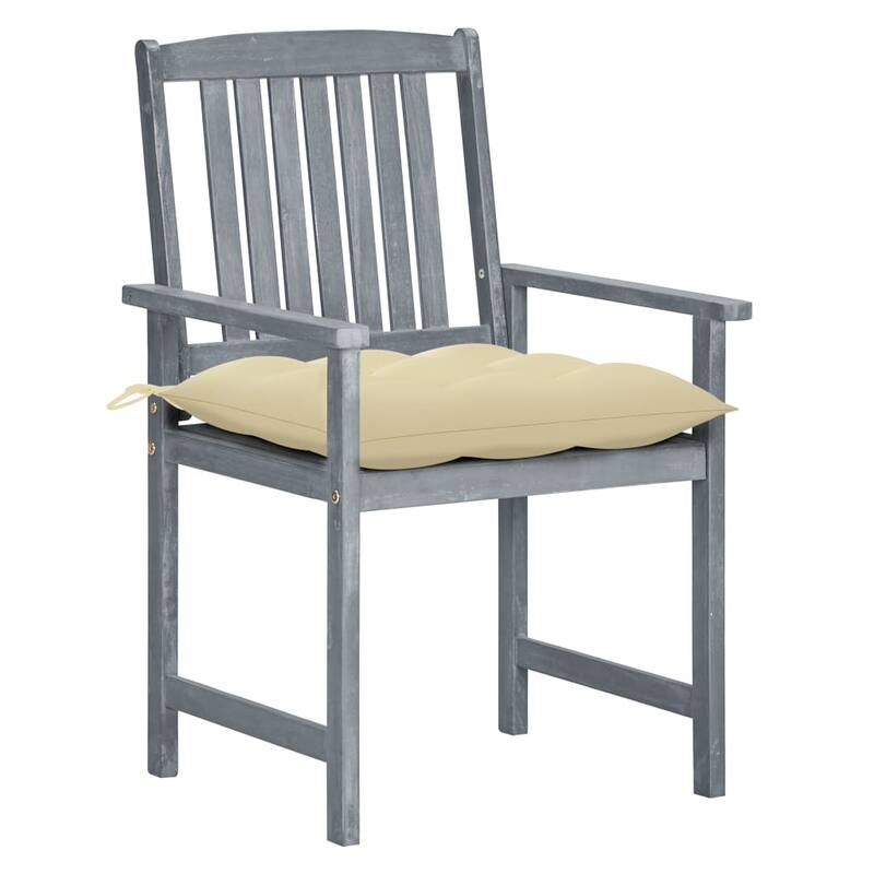 vidaXL Patio Chairs Outdoor Dining Chair with Cushions Gray Solid Wood Acacia