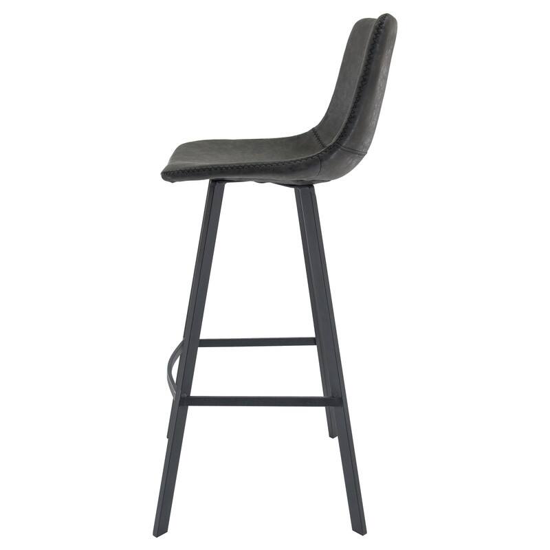 Elland Modern Upholstered Leather Bar Stool with Stainless Steel Legs, Curve Padded Seat, Built-in Footrest, and Plastic Glides