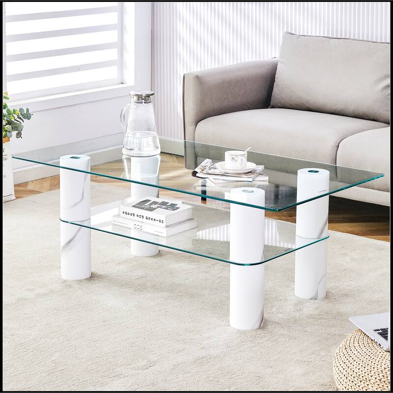 Double-layer Transparent Tempered Glass Coffee Table