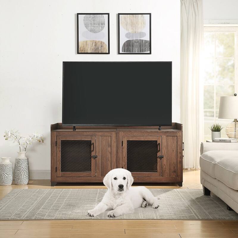beeNbkks Furniture Style Dog Crate End Table, Mesh Wooden Pet Crate