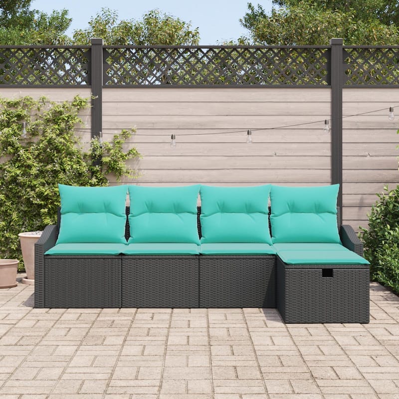 vidaXL 5/6 Garden Sofa Set with Cushions Black/Brown/Grey Wicker - 91.7 x 46.1 x 27.2