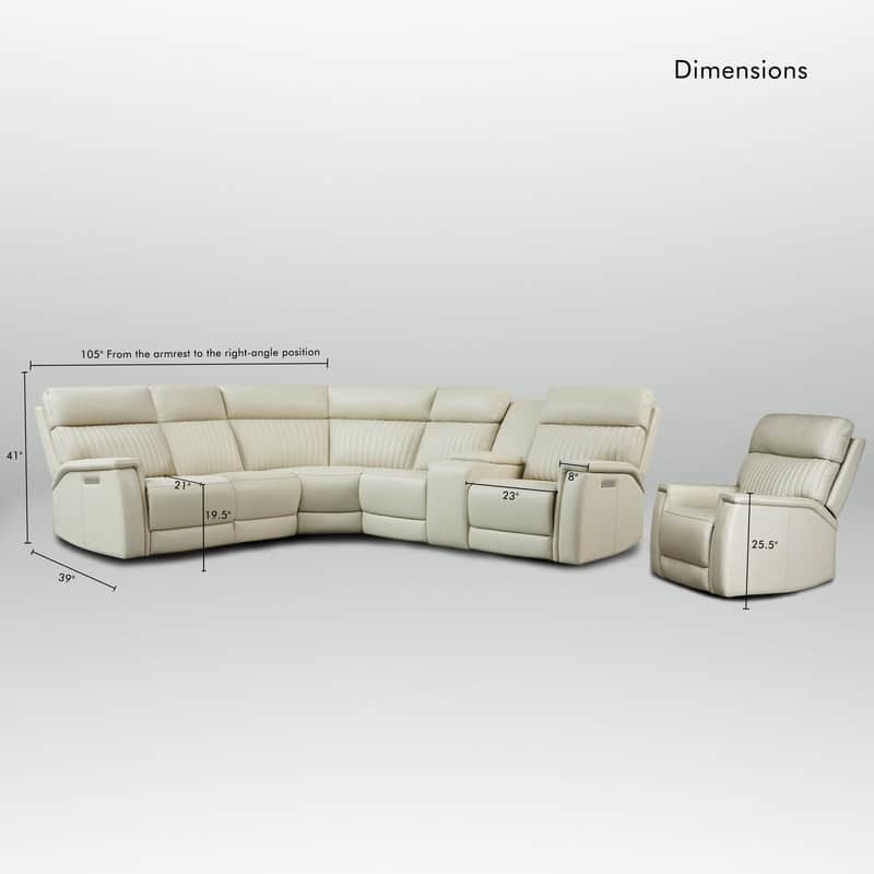 105" W Genuine Leather Power Sectional with Recliner Sofa Set with Triple Power, Single Console, USB&USB-C Ports