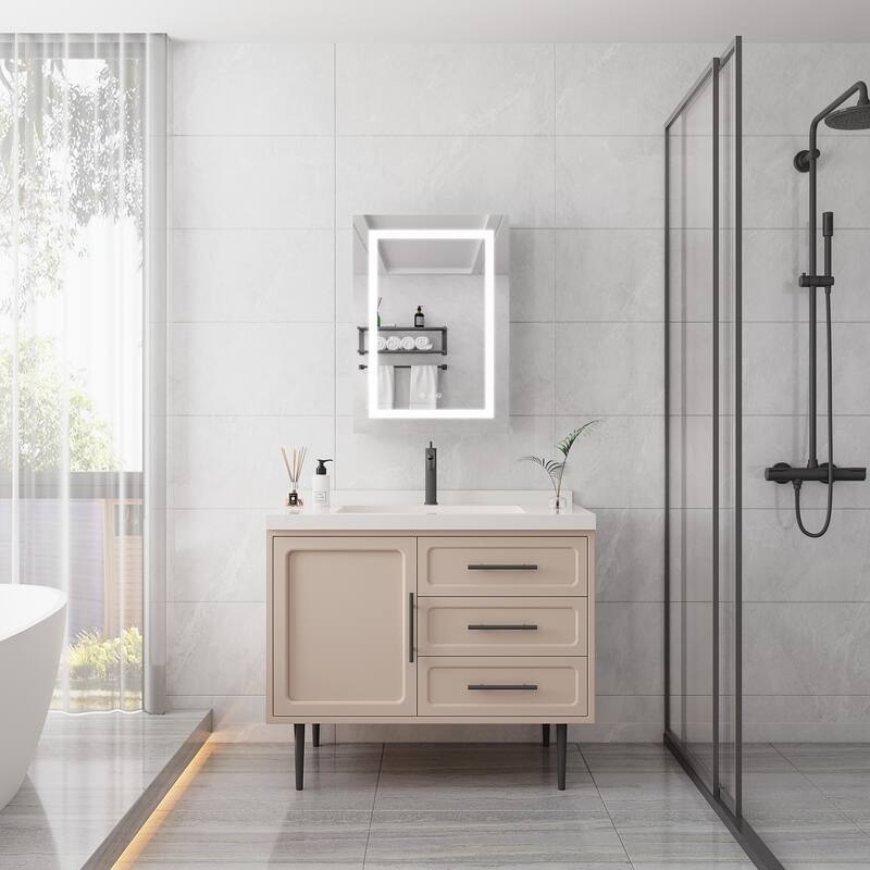 Bathroom Wall Mounted Medicine Cabinet with Mirror with LED Lights,Single Door