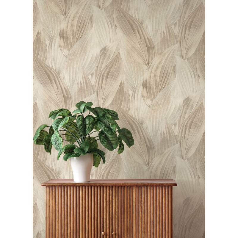 A-Street Prints Melora Beige Leaf Wallpaper