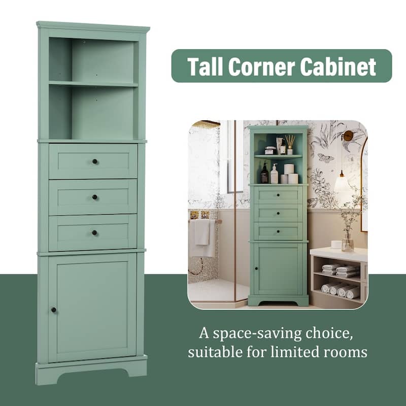 Triangle Tall Cabinet with 3 Drawers and Adjustable Shelves