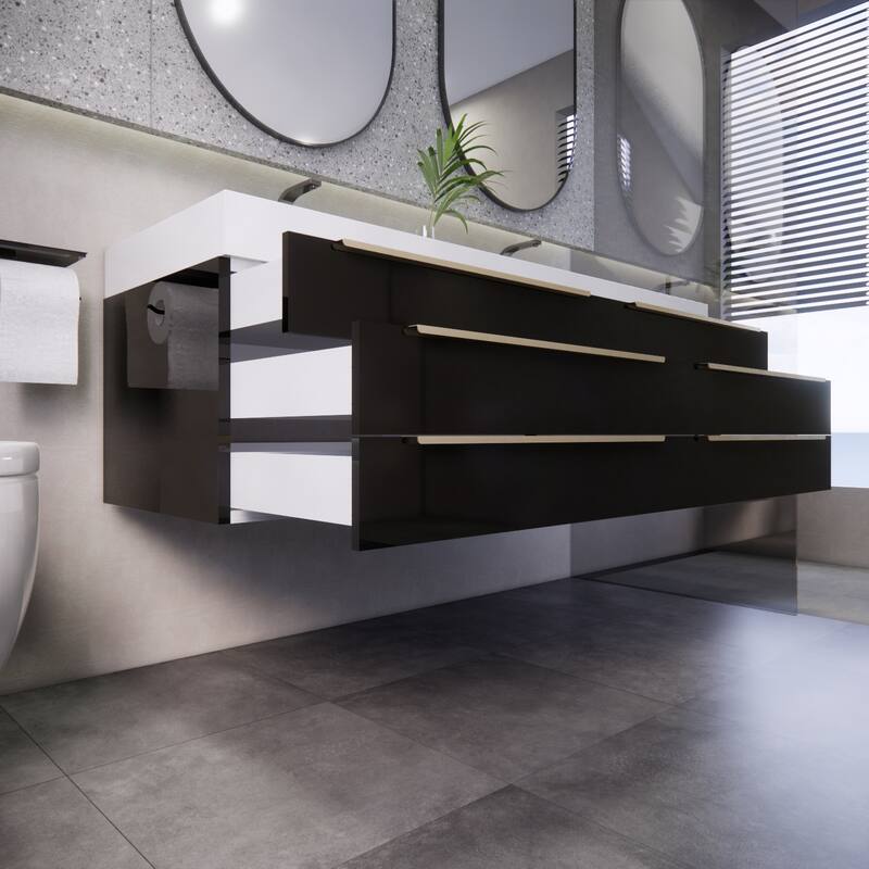 Noble 60" Floating Vanity with Reinforced Acrylic Double Sink