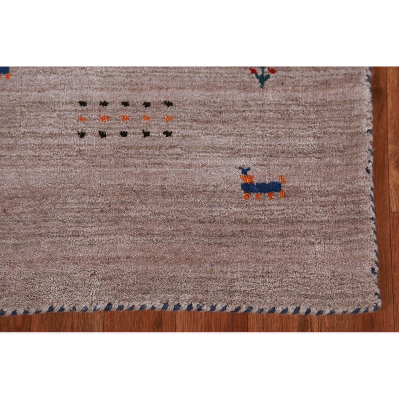 Hand Knotted Oriental 100% Wool Carpet Tribal Stripe Brown Gabbeh Area Rug - 4' 11'' X 3' 1''
