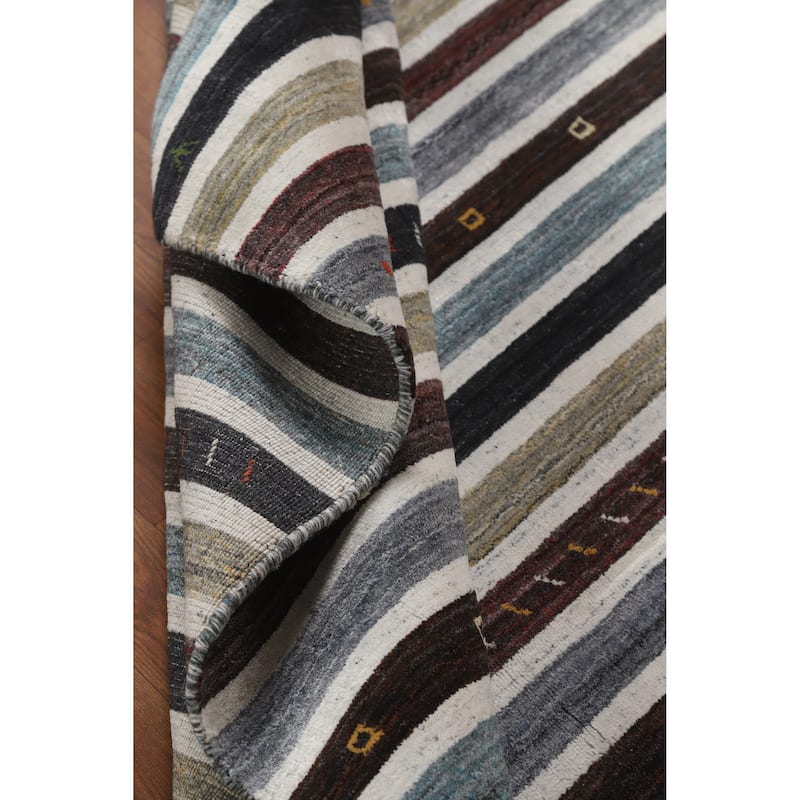 Hand Knotted Oriental 100% Wool Carpet Tribal Stripe Multi-Colored Gabbeh Area Rug - 5' 6'' X 3' 11''