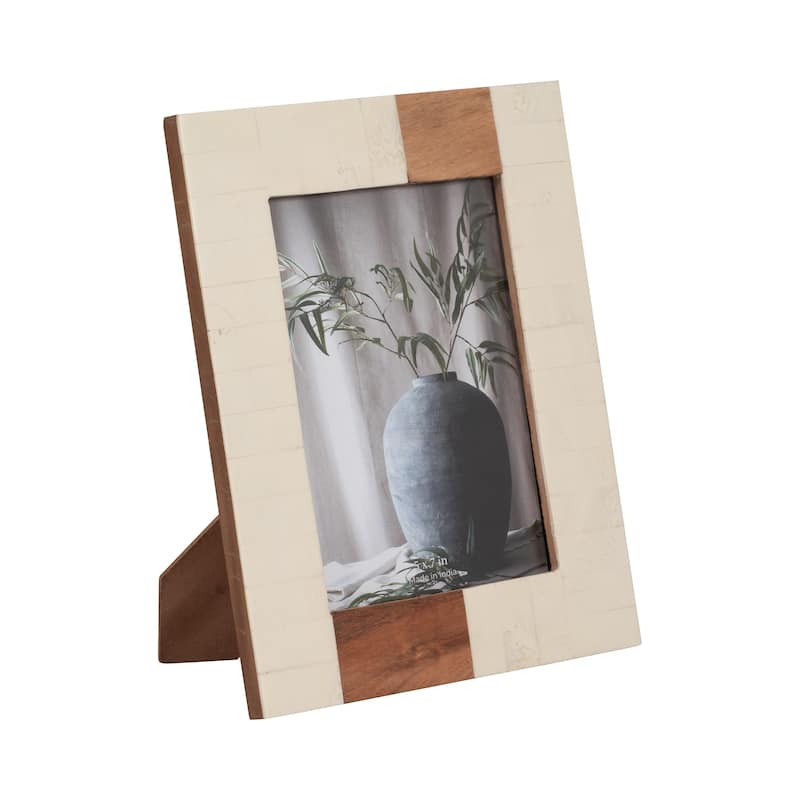 Sagebrook Home Neutral Resin Wood Ivory/Brown Stripe Rectangle Photo Frame
