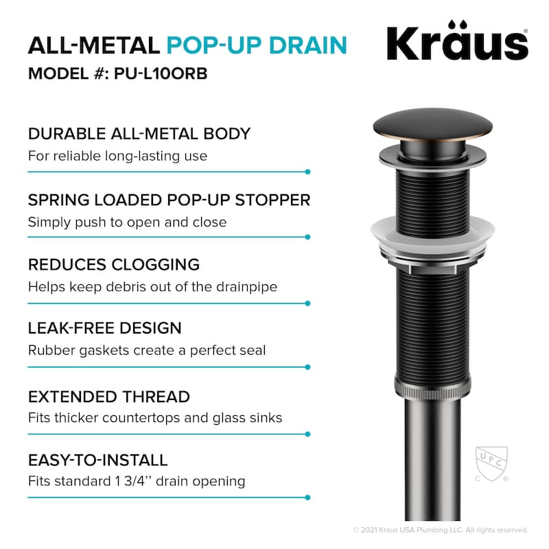 KRAUS Pop-Up Drain for Vessel Bathroom sink